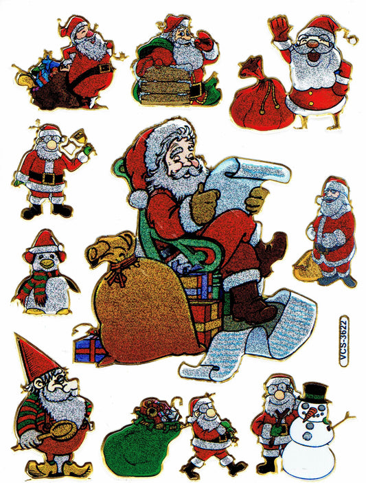 Weihnachten Schneemann Nikolaus Aufkleber Sticker metallic Glitzer Effekt für Kinder Basteln Kindergarten Geburtstag 1 Bogen 534