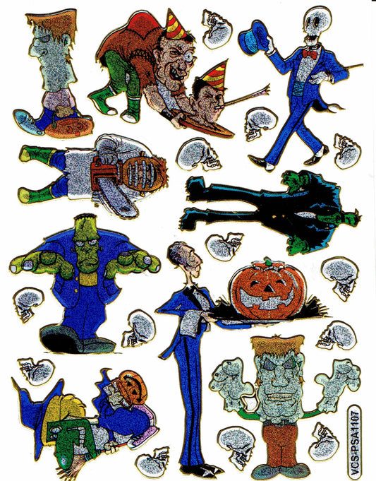 Halloween Monster Geist Aufkleber Sticker metallic Glitzer Effekt Schule Kinder Basteln Kindergarten 1 Bogen 539