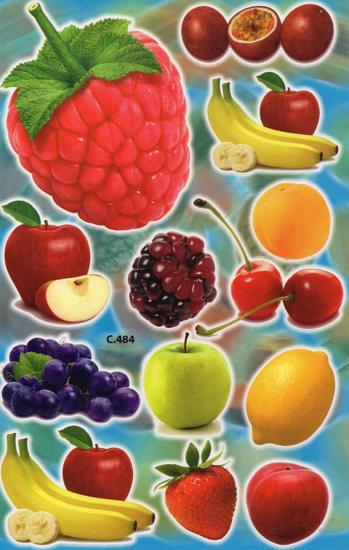 Früchte Himbeere Apfel Kirsche Maracuja Aufkleber Sticker für Kinder Basteln Kindergarten Geburtstag 1 Bogen 054