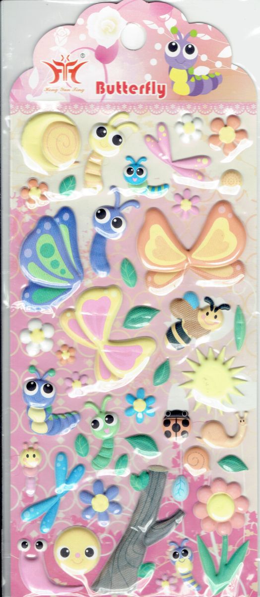3D Schmetterling Insekten Käfer Tiere Aufkleber Sticker für Kinder Basteln Kindergarten Geburtstag 1 Bogen 540