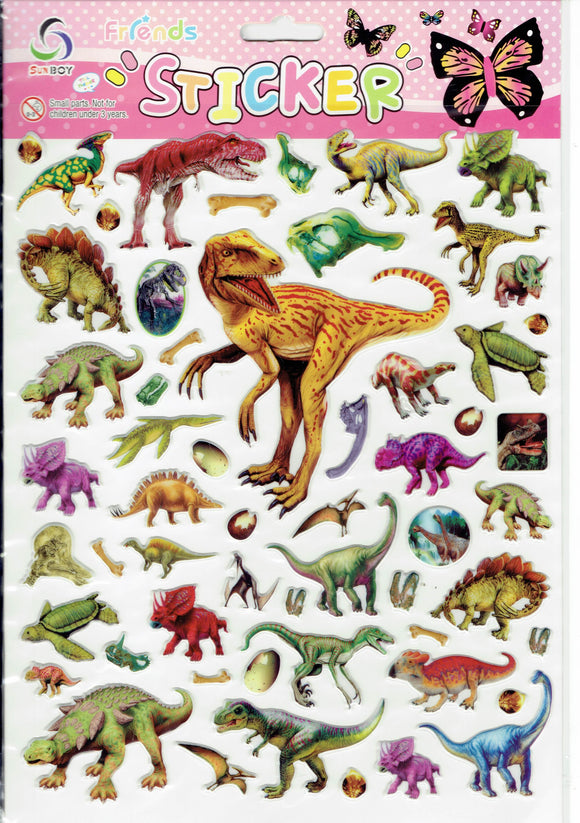 3D Dinosaurier Dino Jurassic T-Rex Raptor Aufkleber Sticker für Kinder Basteln Kindergarten Geburtstag 1 Bogen 546