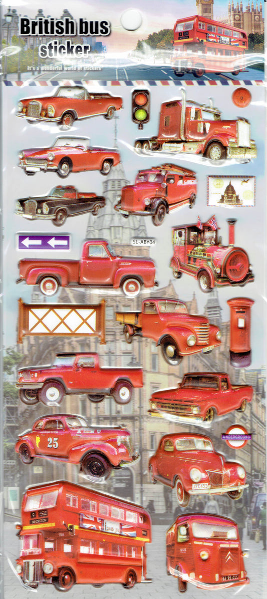 3D red cars truck bus decal stickers for children crafts kindergarten birthday 1 sheet 546
