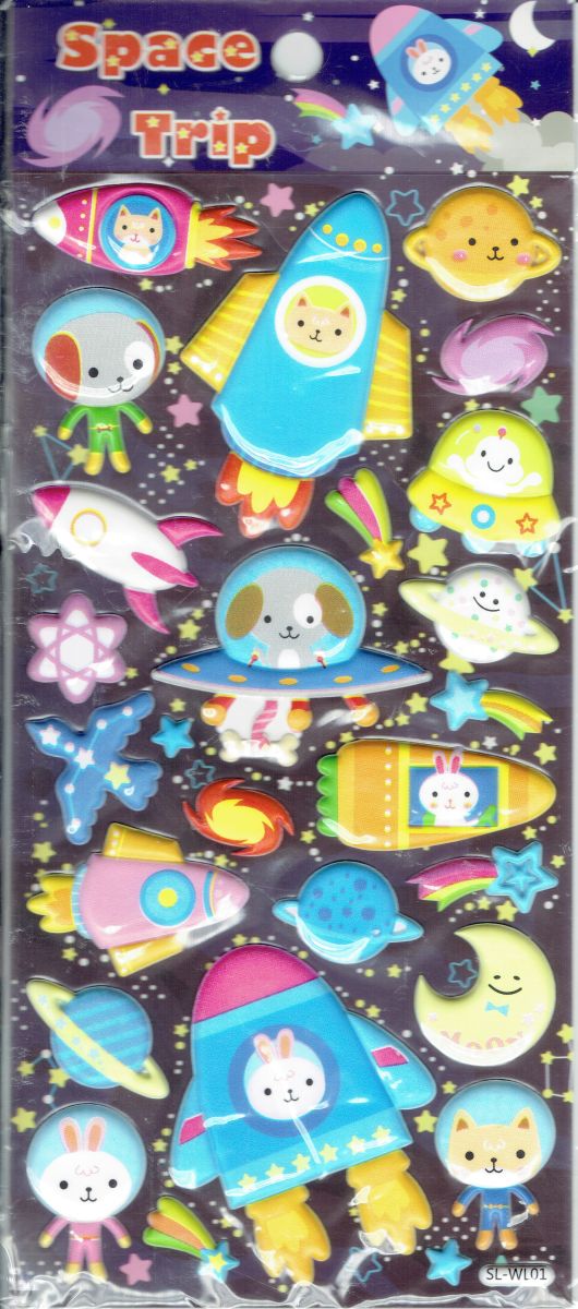 3D rocket UFO alien sticker for children crafts kindergarten birthday 1 sheet 548