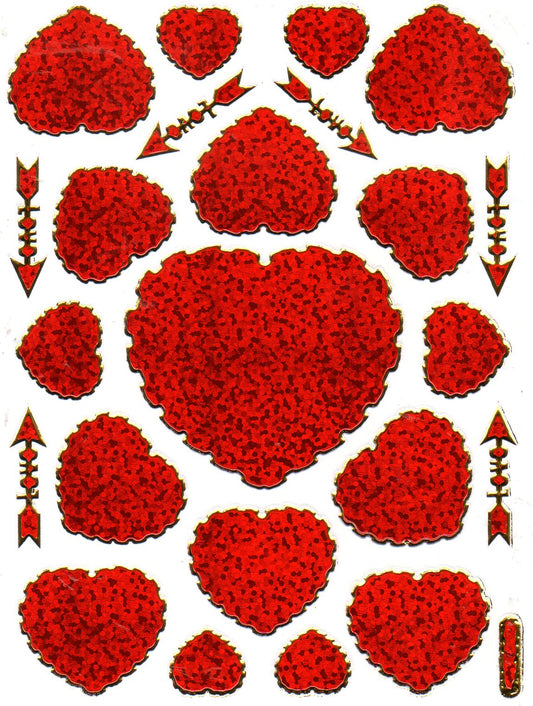 Herz Herzen rot Liebe Aufkleber Sticker metallic Glitzer Effekt für Kinder Basteln Kindergarten Geburtstag 1 Bogen 553
