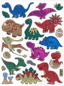 Dino Dinosaurier Jurassic T-Rex Tiere Aufkleber Sticker metallic Glitzer Effekt Kinder Basteln Kindergarten 1 Bogen 557