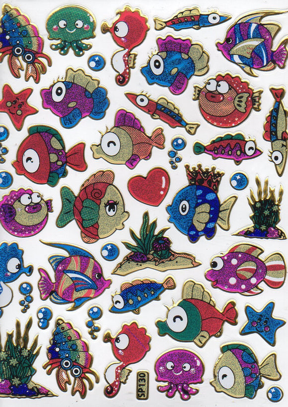 Fisch Fisches Meeresbewohner Wassertiere Tiere bunt Aufkleber Sticker metallic Glitzer Effekt für Kinder Basteln Kindergarten Geburtstag 1 Bogen 562
