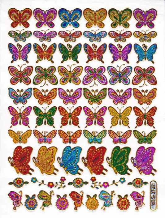 Papillon insecte animaux autocollants colorés effet de paillettes métalliques pour enfants artisanat maternelle anniversaire 1 feuille 057