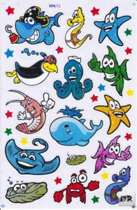 Fish sea aquarium fish animals stickers for children crafts kindergarten birthday 1 sheet 059