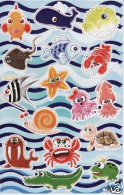 Fische Meer Aquarium Fisch Tiere Aufkleber Sticker für Kinder Basteln Kindergarten Geburtstag 1 Bogen 065