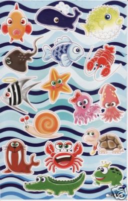 Poissons mer aquarium poissons animaux autocollants pour enfants artisanat maternelle anniversaire 1 feuille 065