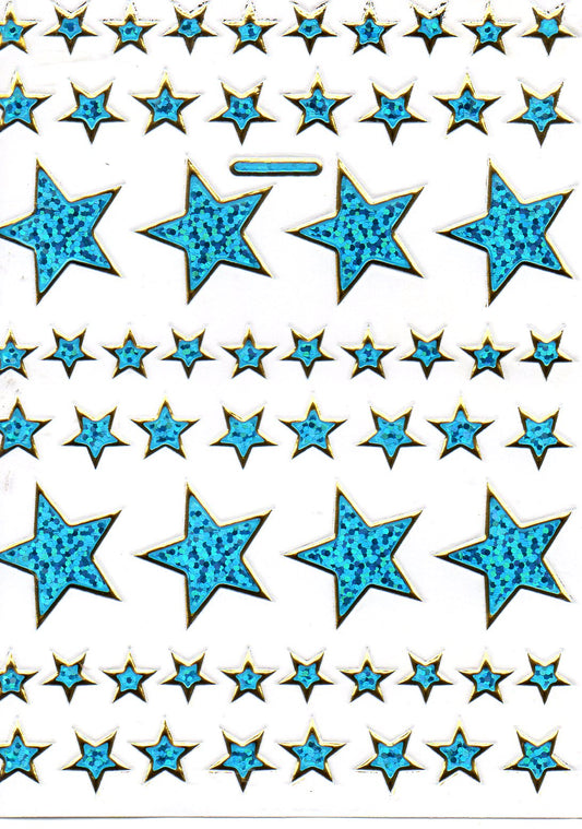 Étoile étoile bleu autocollant autocollant métallisé effet scintillant pour enfants artisanat maternelle anniversaire 1 feuille 079
