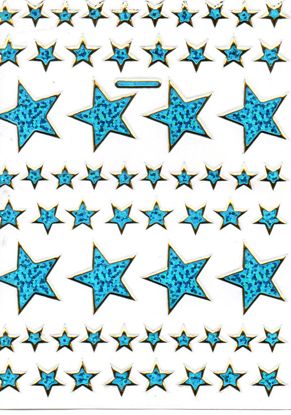 Sterne Stern blau Aufkleber Sticker metallic Glitzer Effekt für Kinder Basteln Kindergarten Geburtstag 1 Bogen 079