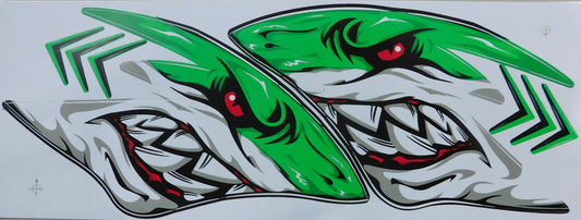 Hai Shark Flammen grün Sticker Aufkleber Folie 1 Blatt 350 mm x 150 mm wetterfest Motorrad Roller Skateboard Auto Tuning selbstklebend