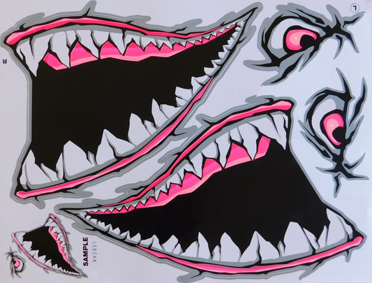 BIG SIZE shark mouth pharynx gullet teeth pink sticker motorcycle scooter skateboard car tuning model building self-adhesive FSB104