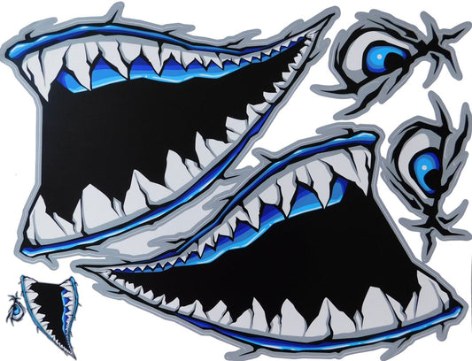 BIG SIZE shark mouth pharynx gullet teeth blue sticker motorcycle scooter skateboard car tuning model building self-adhesive FSB110