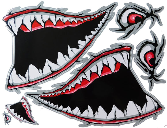 BIG SIZE shark mouth pharynx gullet teeth red sticker motorcycle scoot ...