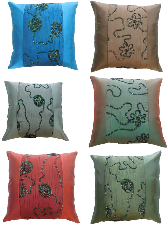 Cushion Cover Motif Flowers Ivy Various Colors 40x40cm/15.5x15.5in Thai Silk Sofa Bed Garden Chair