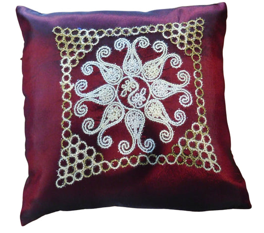 Housse de coussin motif fleurs broderie motif bordeaux 40x40cm/15.5x15.5in canapé-lit en soie thaïlandaise chaise de jardin
