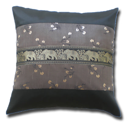 Pillow Cushion Cover Motif Flowers Elephants Various Colors 40x40cm/15.5x15.5in Thai Silk Sofa Bed Garden Chair