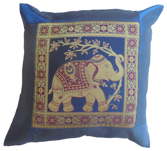 Housse de coussin grand motif éléphant bleu 40x40cm/15.5x15.5in canapé-lit en soie thaïlandaise chaise de jardin