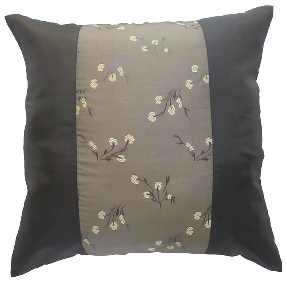 Cushion Cover Large Flower Motif Black 40x40cm/15.5x15.5in Thai Silk Sofa Bed Garden Chair