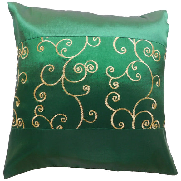 Cushion Cover Motif Flowers Ivy Dark Green 40x40cm/15.5x15.5in Thai Silk Sofa Bed Garden Chair
