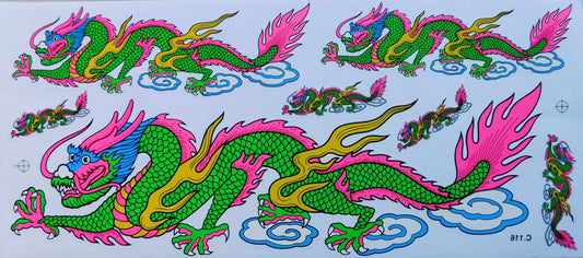 Dragon vert extra grand film autocollant 1 feuille 530 mm x 230 mm résistant aux intempéries moto scooter skateboard voiture tuning auto-adhésif LS003