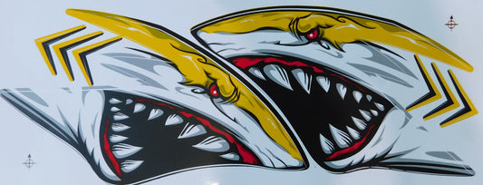 Hai Shark Flammen gelb Sticker Aufkleber Folie 1 Blatt 350 mm x 150 mm wetterfest Motorrad Roller Skateboard Auto Tuning selbstklebend LS012