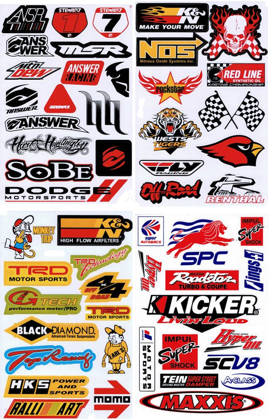 4 Bogen Promotion Set Sponsoren Sponsors Aufkleber Sticker Motorrad Moped Roller Skateboard Auto Tuning Modellbau selbstklebend