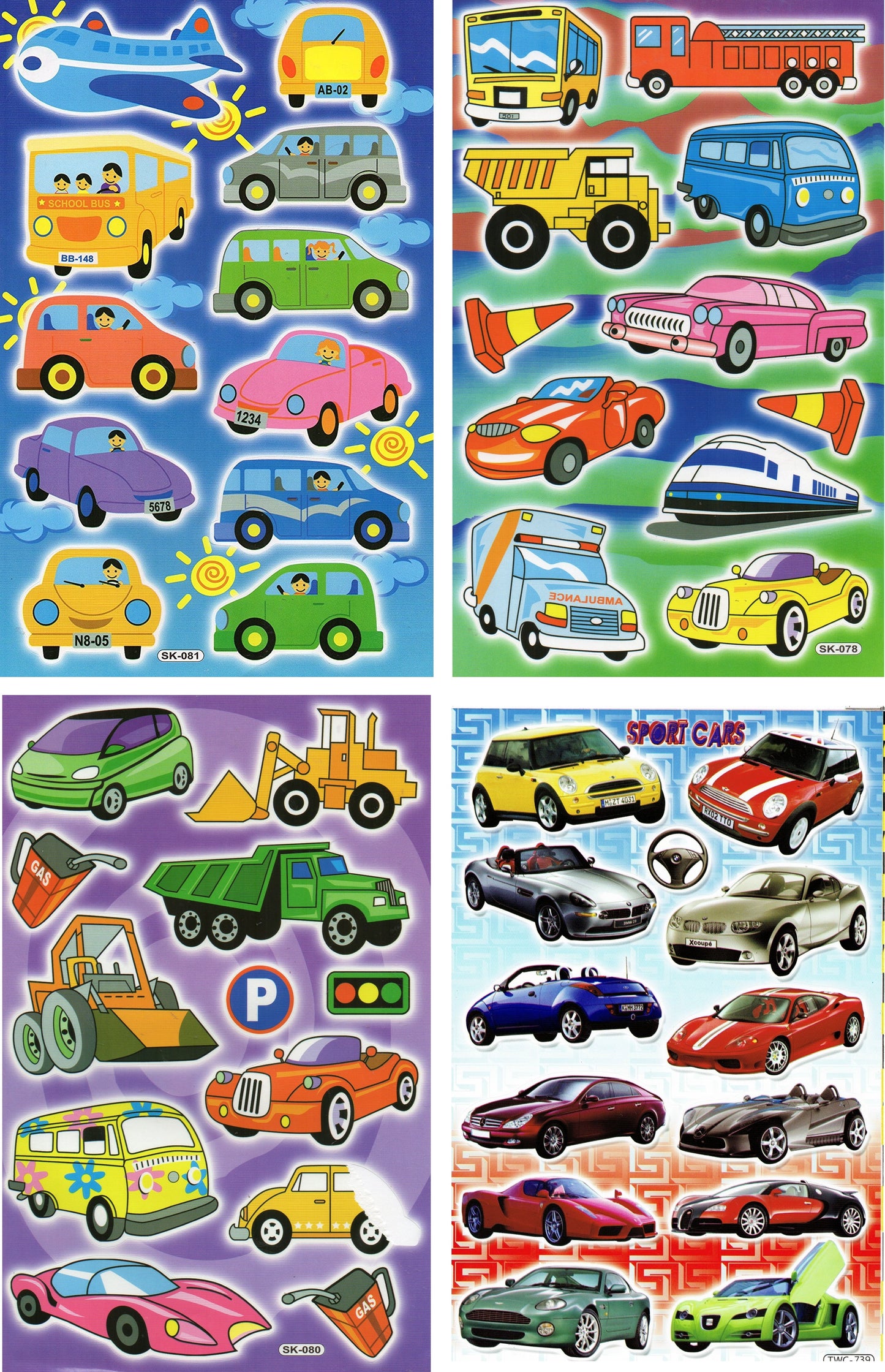 4 Bogen Promotion Set Bus Auto Flugzeug Aufkleber Sticker Kinder Basteln Kindergarten Geburtstag