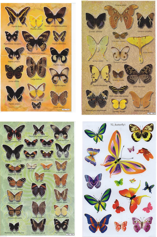 4 Bogen Promotion Set Schmetterlinge Insekten Aufkleber Sticker Kinder Basteln Kindergarten Geburtstag