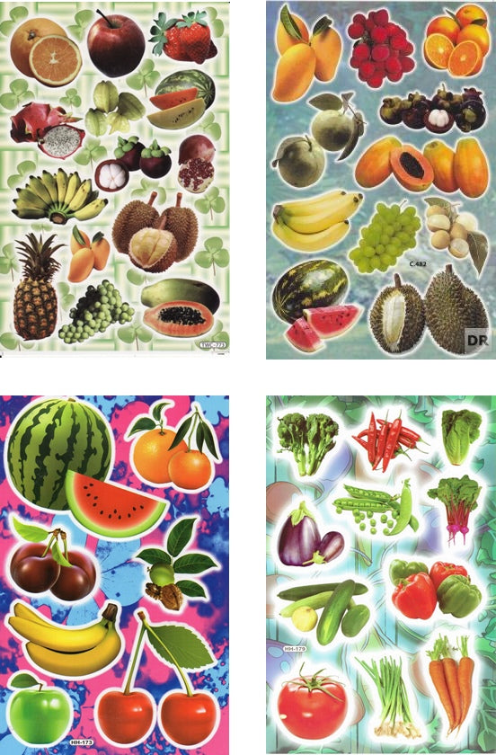 4 Bogen Promotion Set Obst Früchte Gemüse Aufkleber Sticker Kinder Basteln Kindergarten Geburtstag