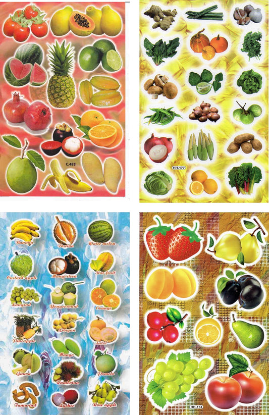 4 Bogen Promotion Set Obst Früchte Gemüse Aufkleber Sticker Kinder Basteln Kindergarten Geburtstag