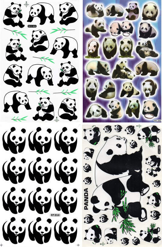 4 Bogen Promotion Set Panda Bär Tiere Aufkleber Sticker Kinder Basteln Kindergarten Geburtstag