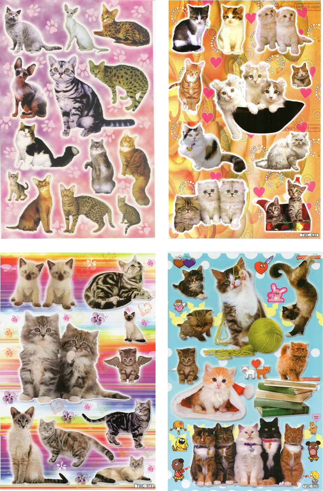 4 Bogen Promotion Set Katzen Kitty Kater Tiere Aufkleber Sticker Kinder Basteln Kindergarten Geburtstag