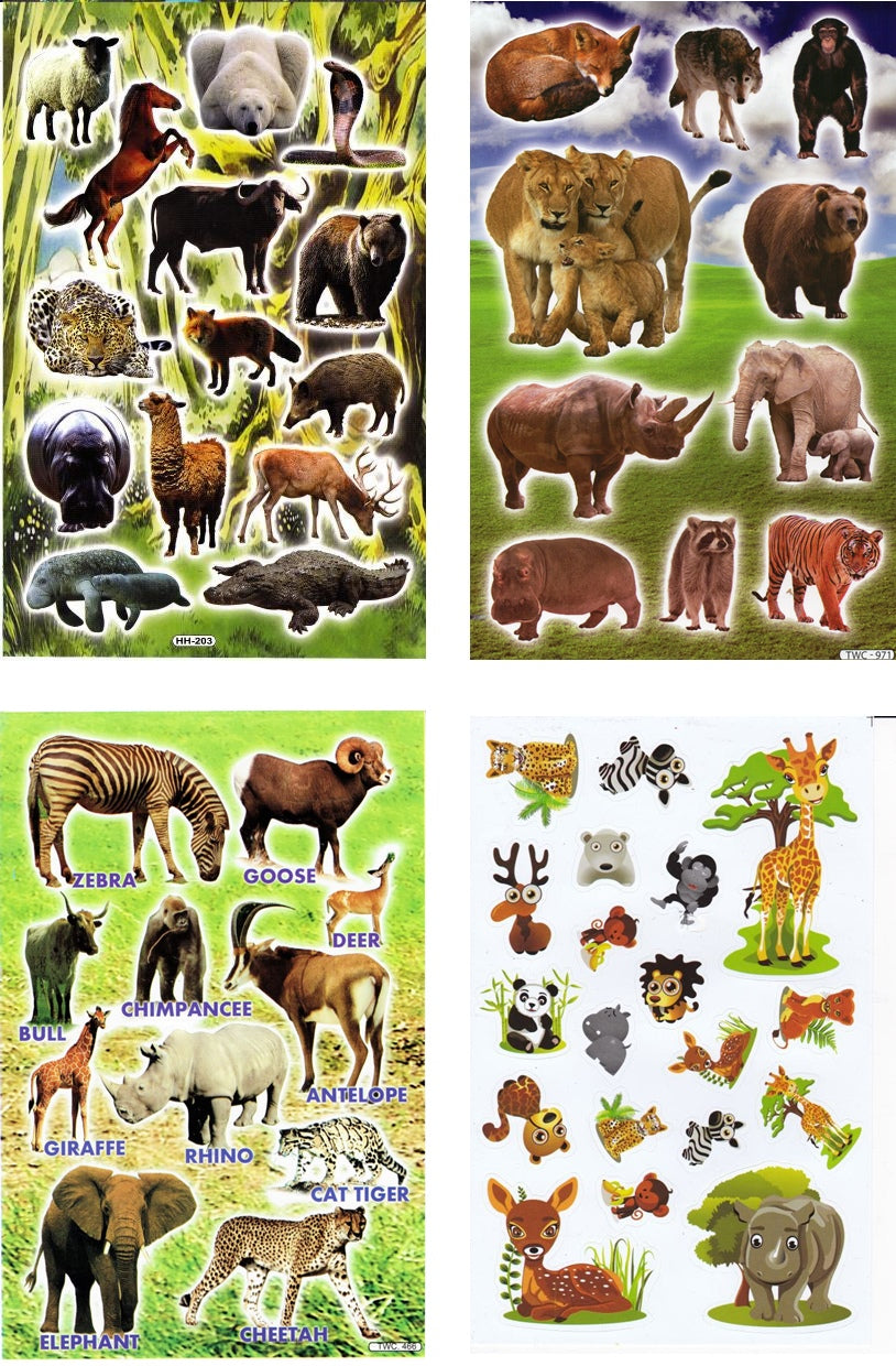 4 Bogen Promotion Set Safari Zoo Tiere Aufkleber Sticker Kinder Basteln Kindergarten Geburtstag