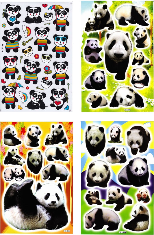 4 Bogen Promotion Set Panda Bär Tiere Aufkleber Sticker Kinder Basteln Kindergarten Geburtstag