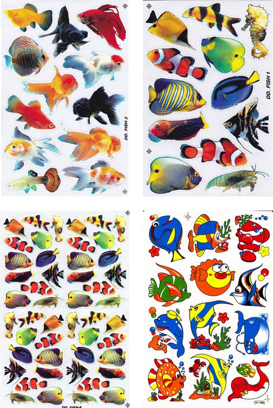 4 Bogen Promotion Set Fische Tiere Aquarium Aufkleber Sticker Kinder Basteln Kindergarten Geburtstag