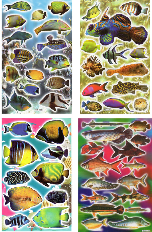 4 Bogen Promotion Set Fische Tiere Aquarium Aufkleber Sticker Kinder Basteln Kindergarten Geburtstag