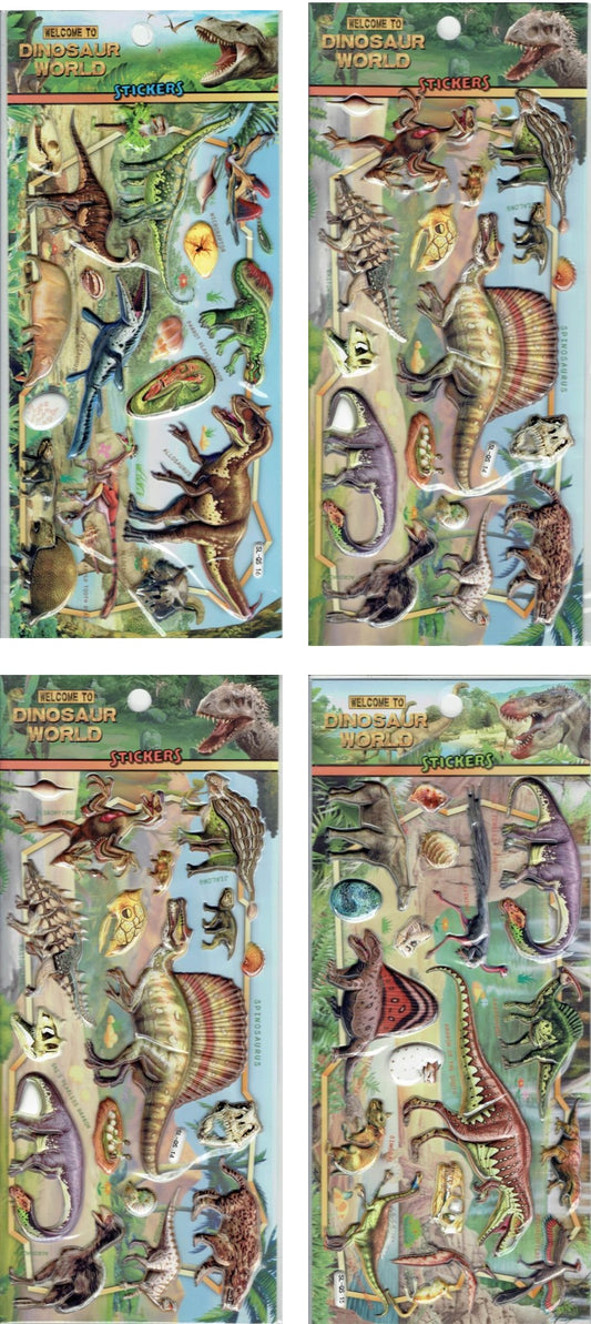 4 Bogen Promotion 3D Dinosaurier T-Rex Raptor Aufkleber Sticker für Kinder Basteln Kindergarten Geburtstag