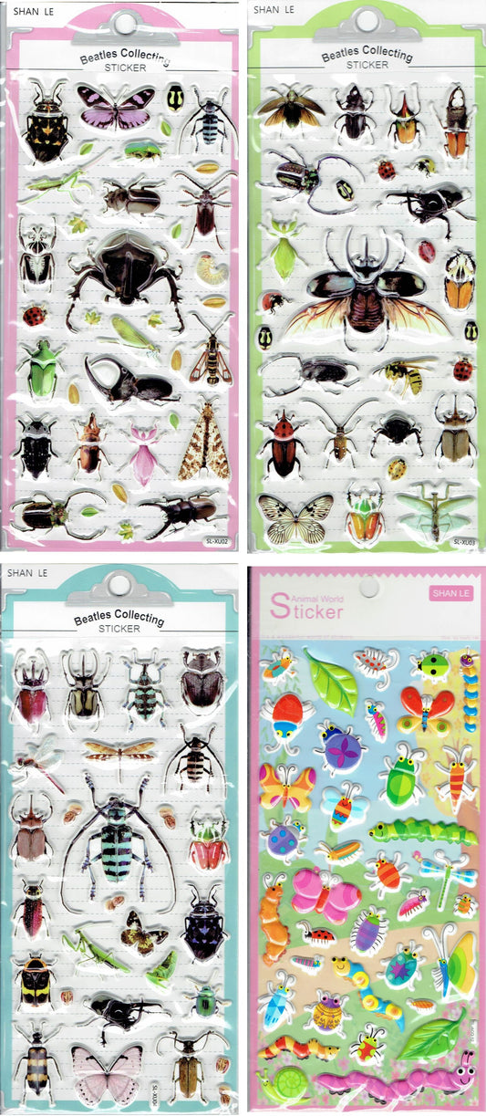 4 Bogen Promotion 3D Insekten Käfer Schmetterlinge Aufkleber Sticker für Kinder Basteln Kindergarten Geburtstag
