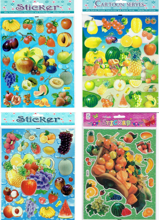 4 Bogen Promotion Früchte Obst Gemüse Aufkleber Sticker für Kinder Basteln Kindergarten Geburtstag