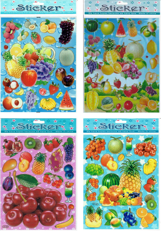 4 Bogen Promotion Früchte Obst Gemüse Aufkleber Sticker für Kinder Basteln Kindergarten Geburtstag