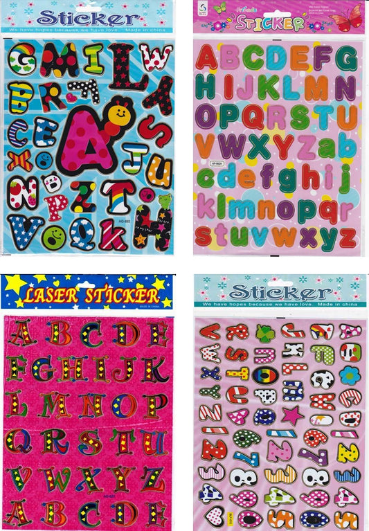4 Bogen Promotion Buchstaben ABC bunt Aufkleber Sticker für Kinder Basteln Kindergarten Geburtstag