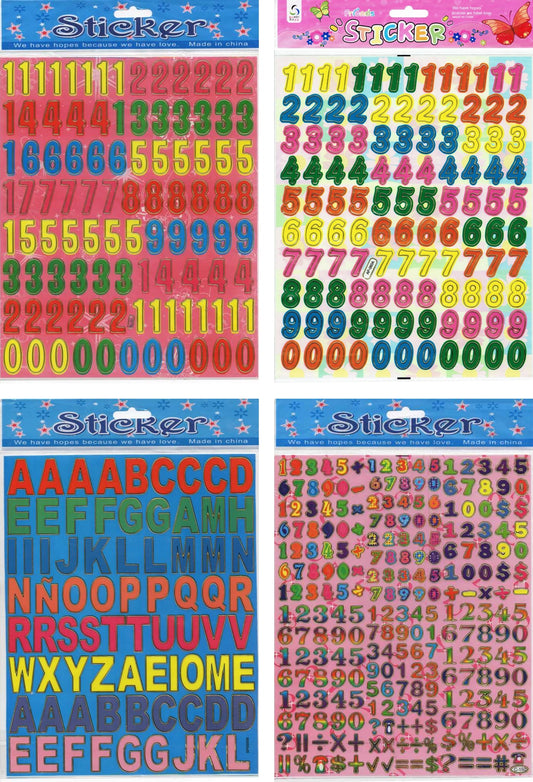 4 Bogen Promotion Zahlen Buchstaben bunt Aufkleber Sticker für Kinder Basteln Kindergarten Geburtstag