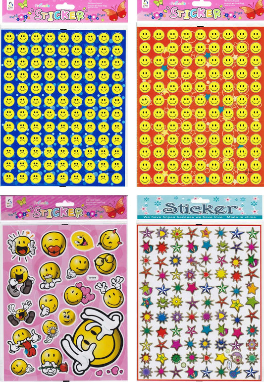 4 Bogen Promotion Smilies Smiley Lachen Aufkleber Sticker für Kinder Basteln Kindergarten Geburtstag