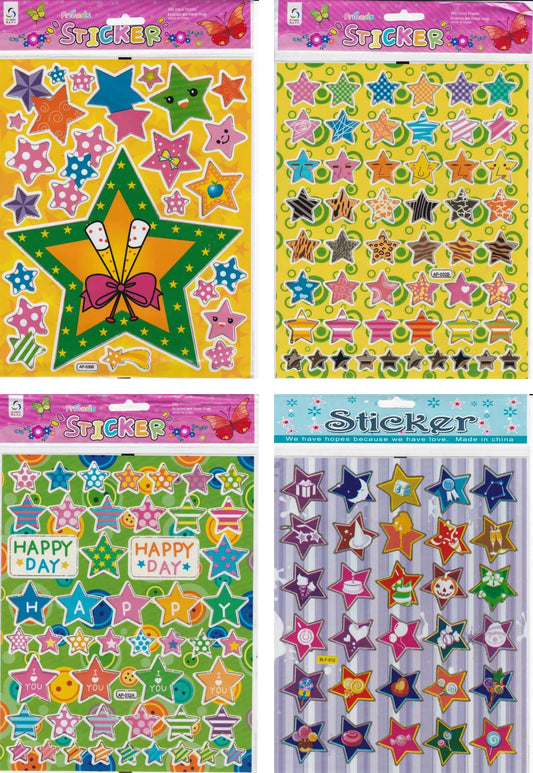4 Bogen Promotion Sterne Stern bunt Aufkleber Sticker für Kinder Basteln Kindergarten Geburtstag