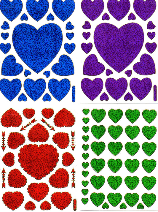 4 Bogen Promotion Set Herz Herzen Liebe bunt Aufkleber Sticker metallic Glitzer Effekt Schule Kinder Basteln Kindergarten
