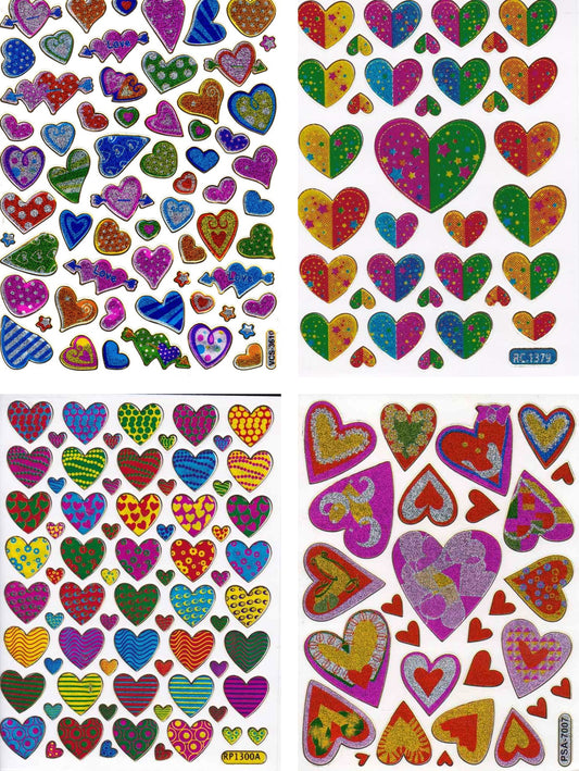 4 Bogen Promotion Set Herz Herzen Liebe bunt Aufkleber Sticker metallic Glitzer Effekt Schule Kinder Basteln Kindergarten