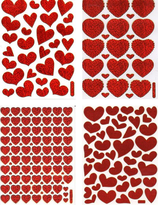 4 Bogen Promotion Set Herz Herzen Liebe rot Aufkleber Sticker metallic Glitzer Effekt Schule Kinder Basteln Kindergarten